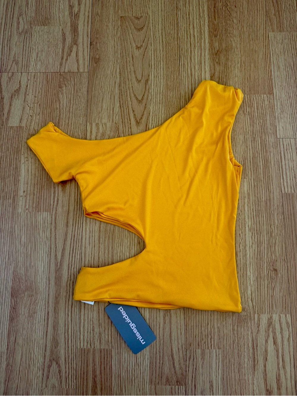 Missguided One-Shoulder Cutout Crop Top in Mustard